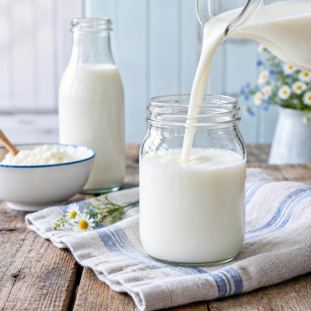 Leche fresca servida en un frasco